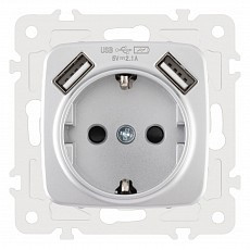 Розетка с заземлением и со шторкой и 2хusb, без рамки arte milano am-205 205.47-1.silver